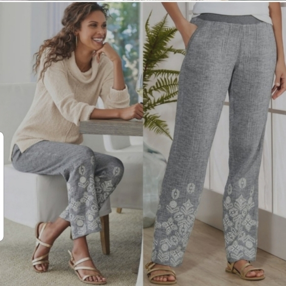 Soft Surroundings Shoreline Embroidered Pants XS - Picture 3 of 12